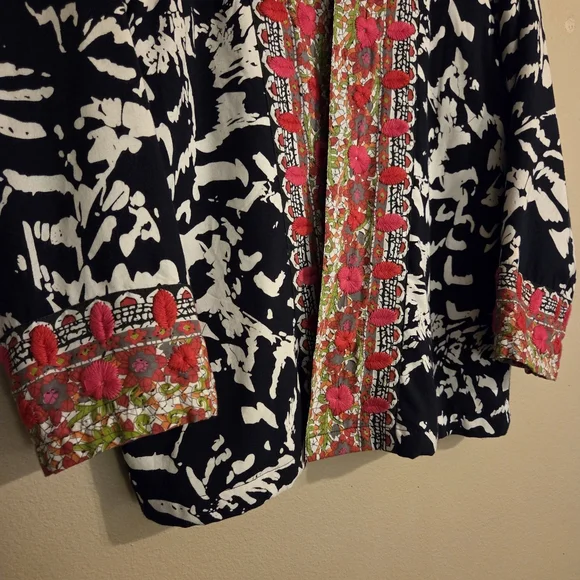CHOICES Boho Artsy Abstract Cotton Embroidered Open Front Cardigan Women's SZ XL - Picture 3 of 14